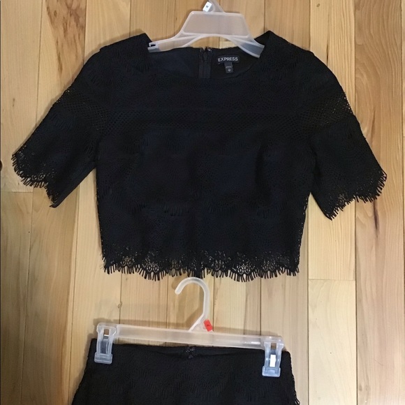 2 pc set Express top skirt lady girl size XSmall 0 black lacy EUC outfit dress - Picture 4 of 16